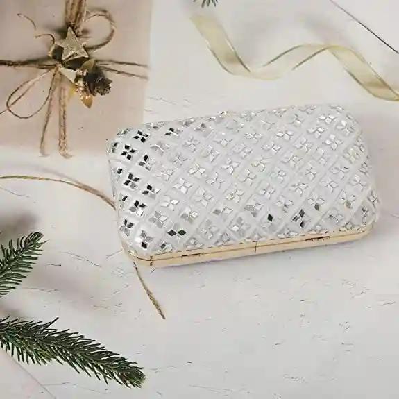 Embroidery Party Clutch For Women - White