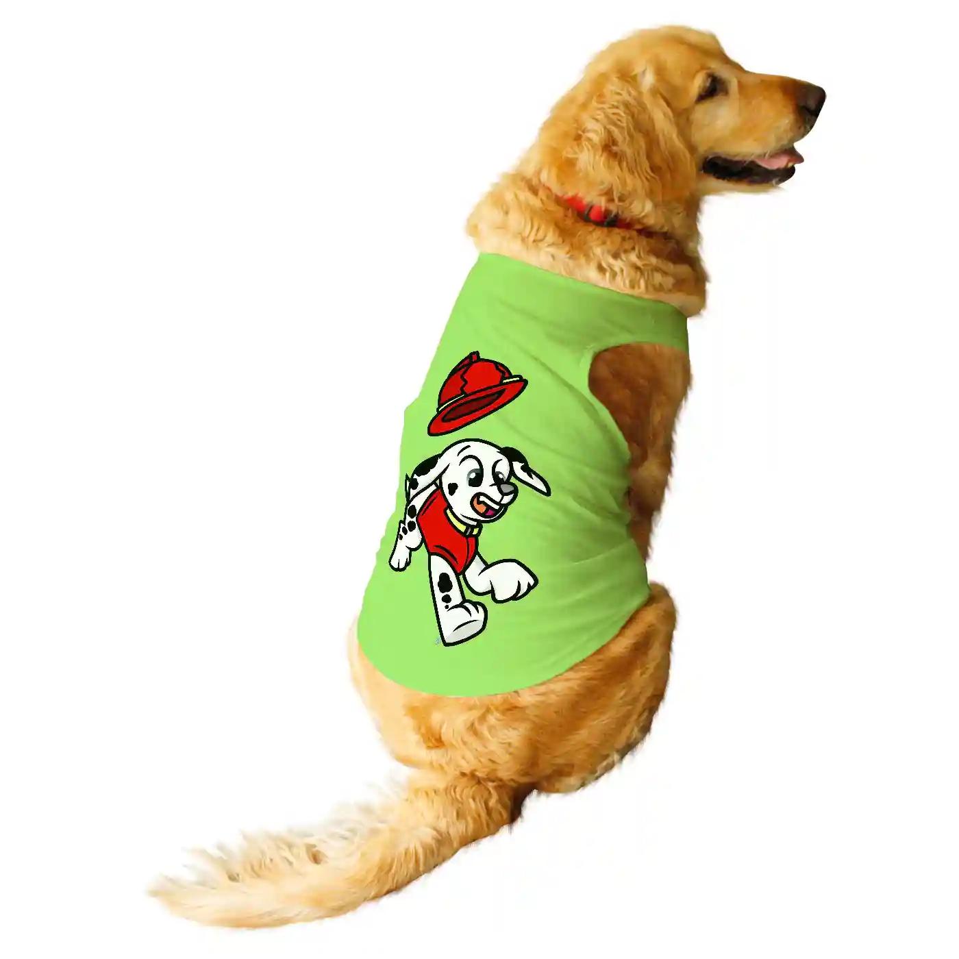 Ruse Paw Patrol Marshall Printed Dog Round Neck Vest Tank Tees For Dogs - Lime Green