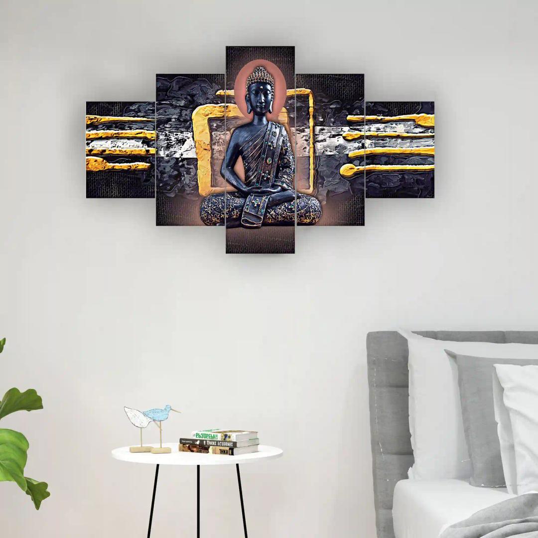 Buddha Wall Painting For Home Decoration Pack of 5 (119.5 x 60 Cm)- Pattern 108