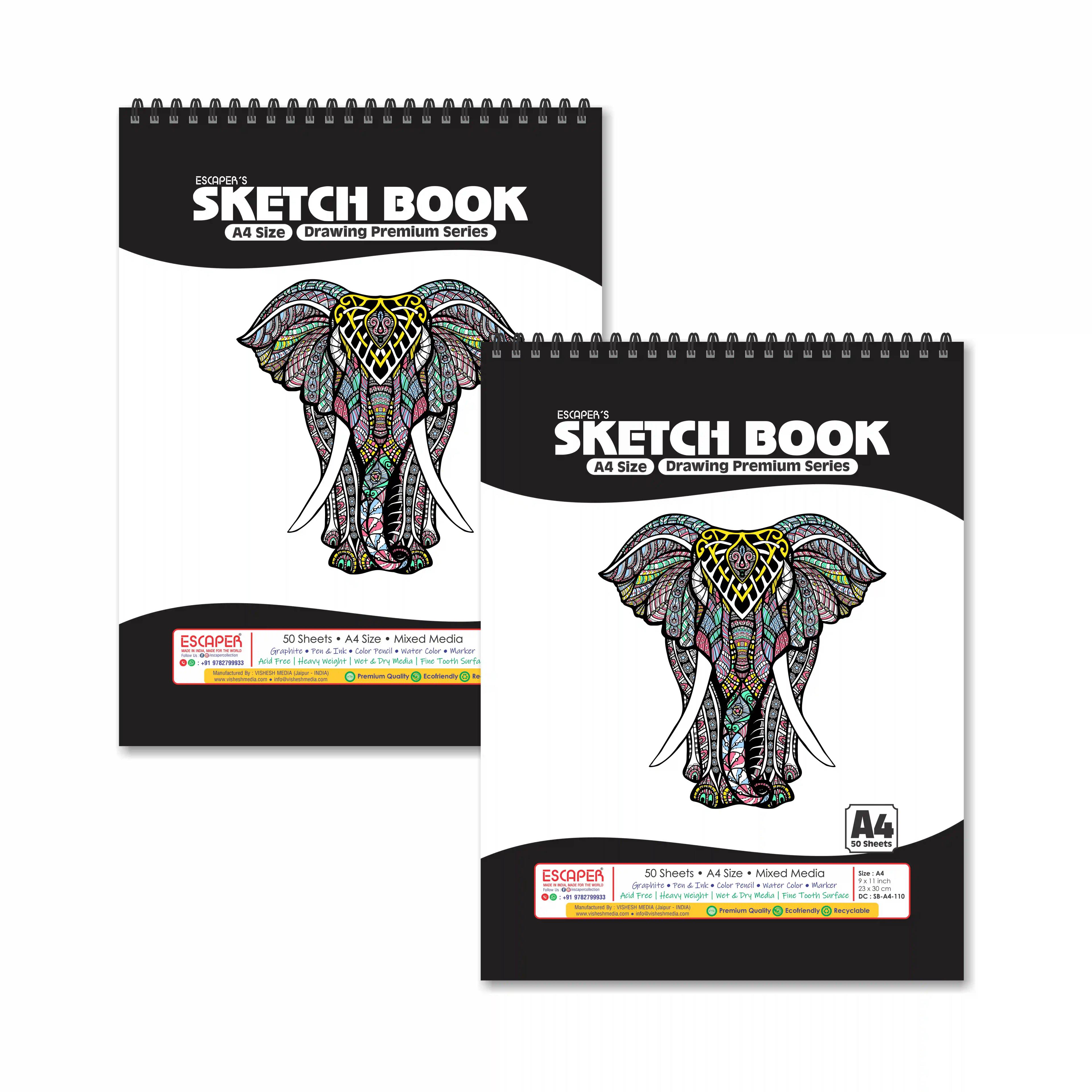 Decorative Elephant Theme Sketchbooks For Painting - Pack Of 2