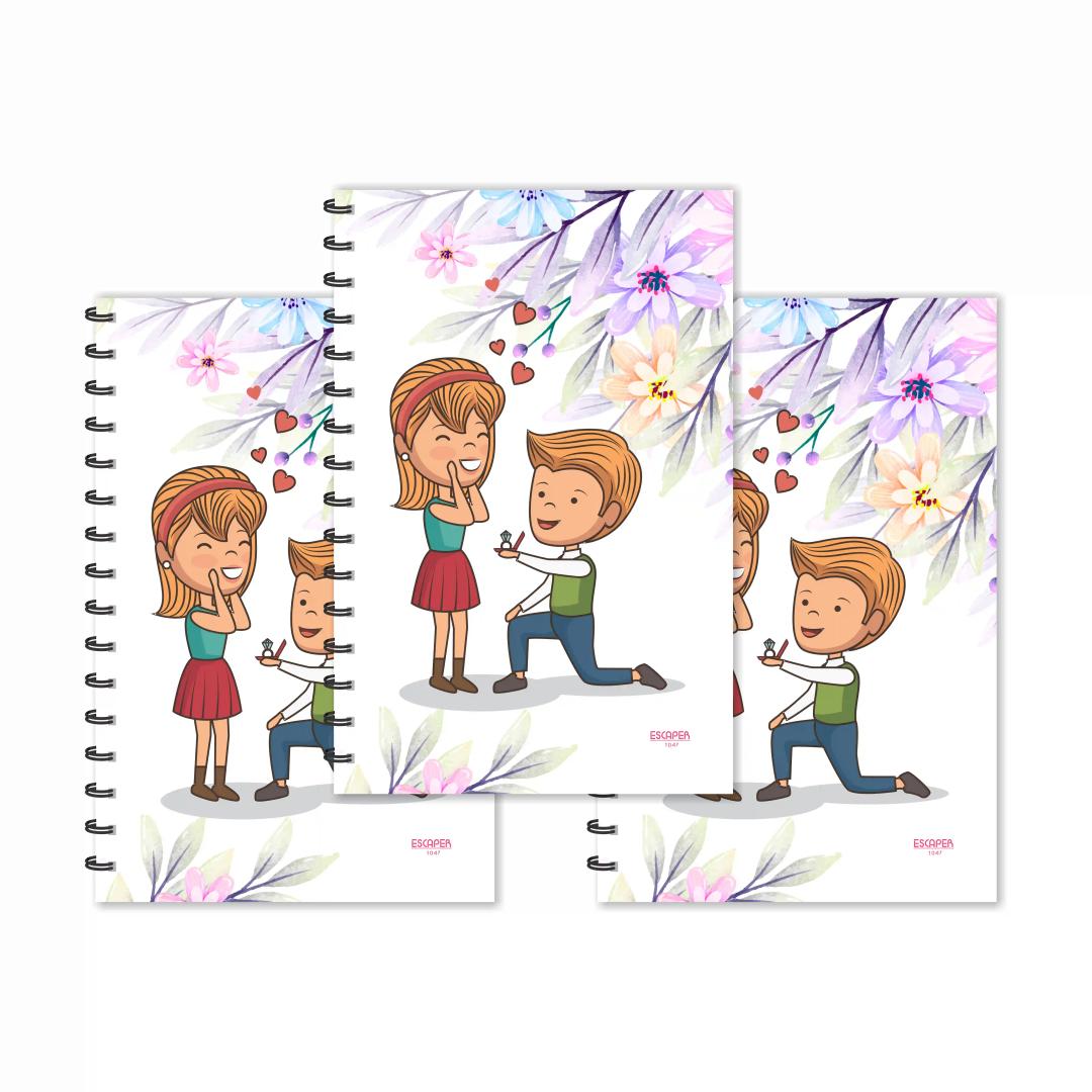 Boy Proposing Girl Cartoon Designer Ruled Diaries - Pack Of 3