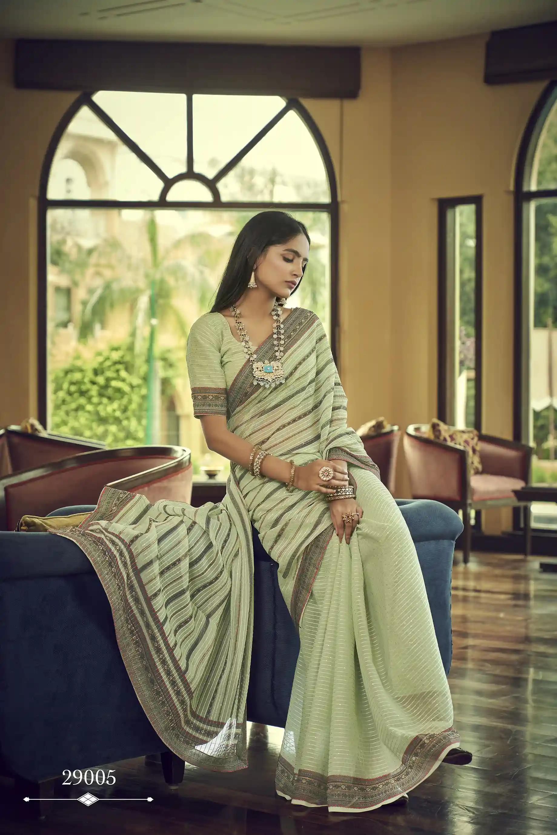 Sequins Thread Georgette Saree - Light Green