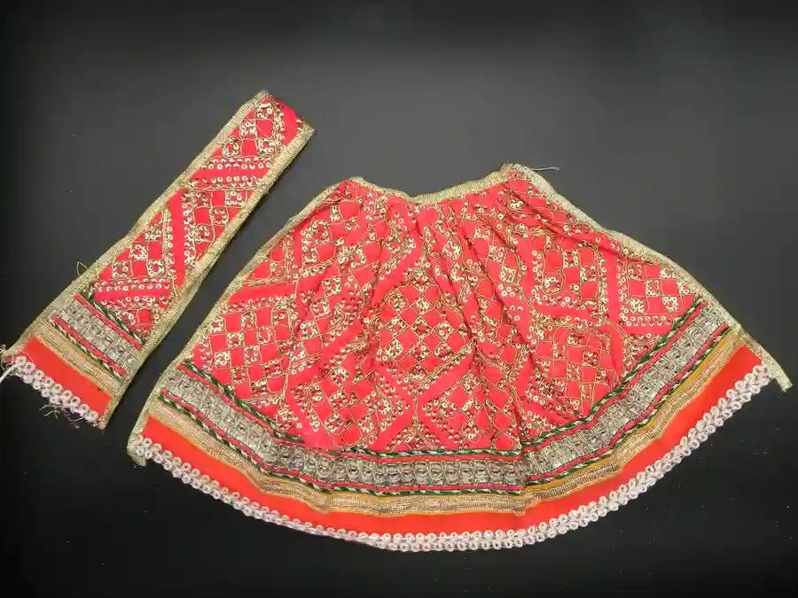 Diamond Fan Design Lehenga and Patka Set - Red