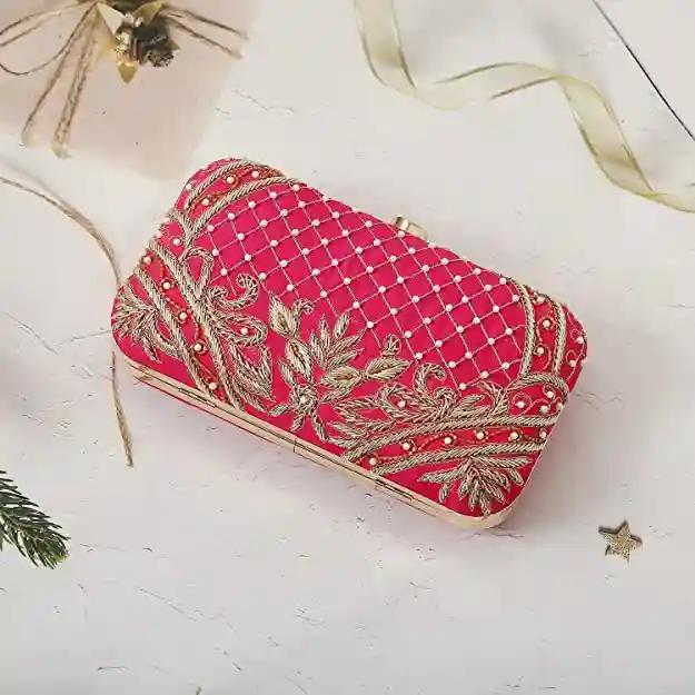 Embroidery Clutch For Women - Pink