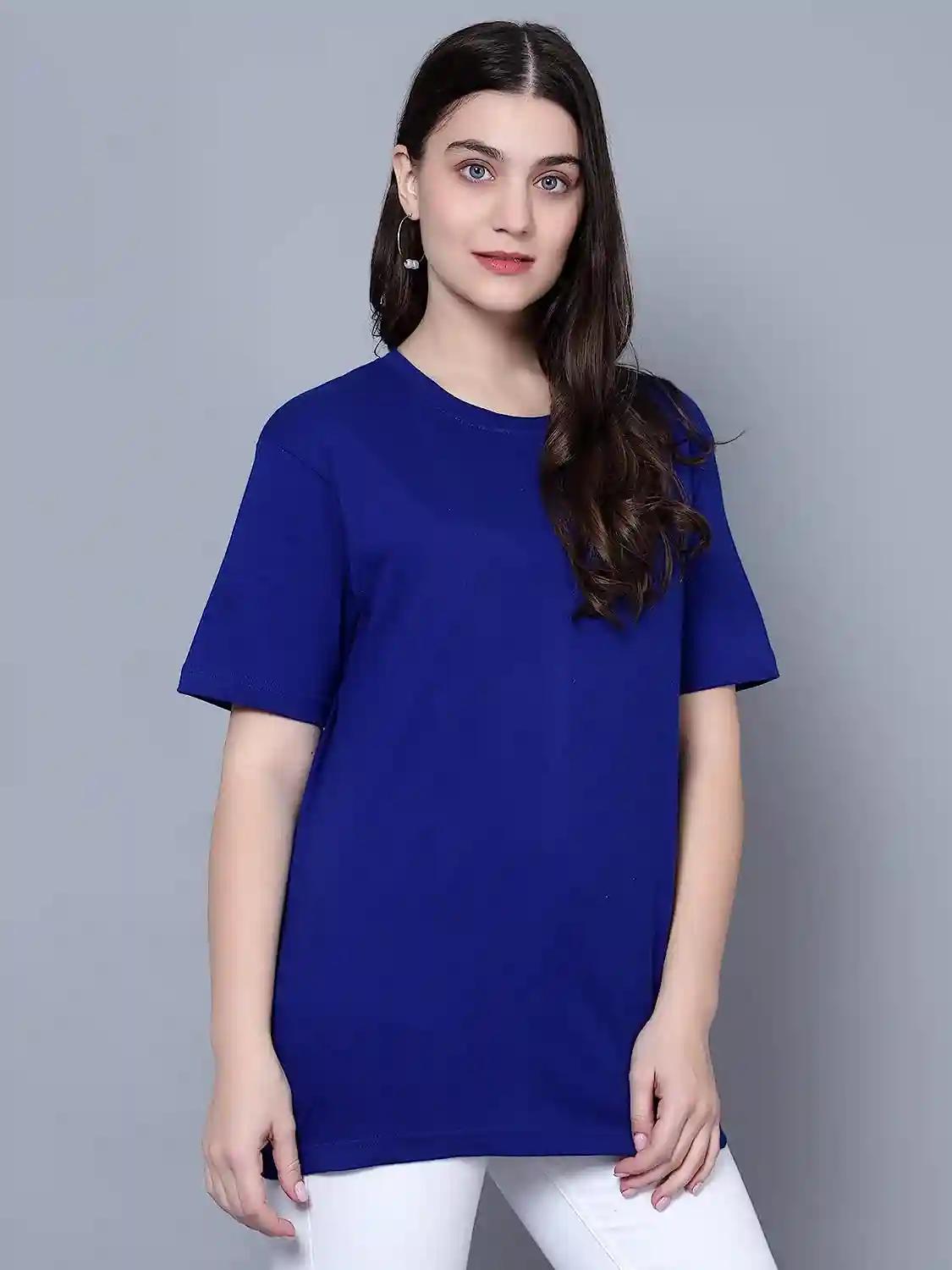 Cotton Oversized T-Shirt for Women - Royal Blue(Small)