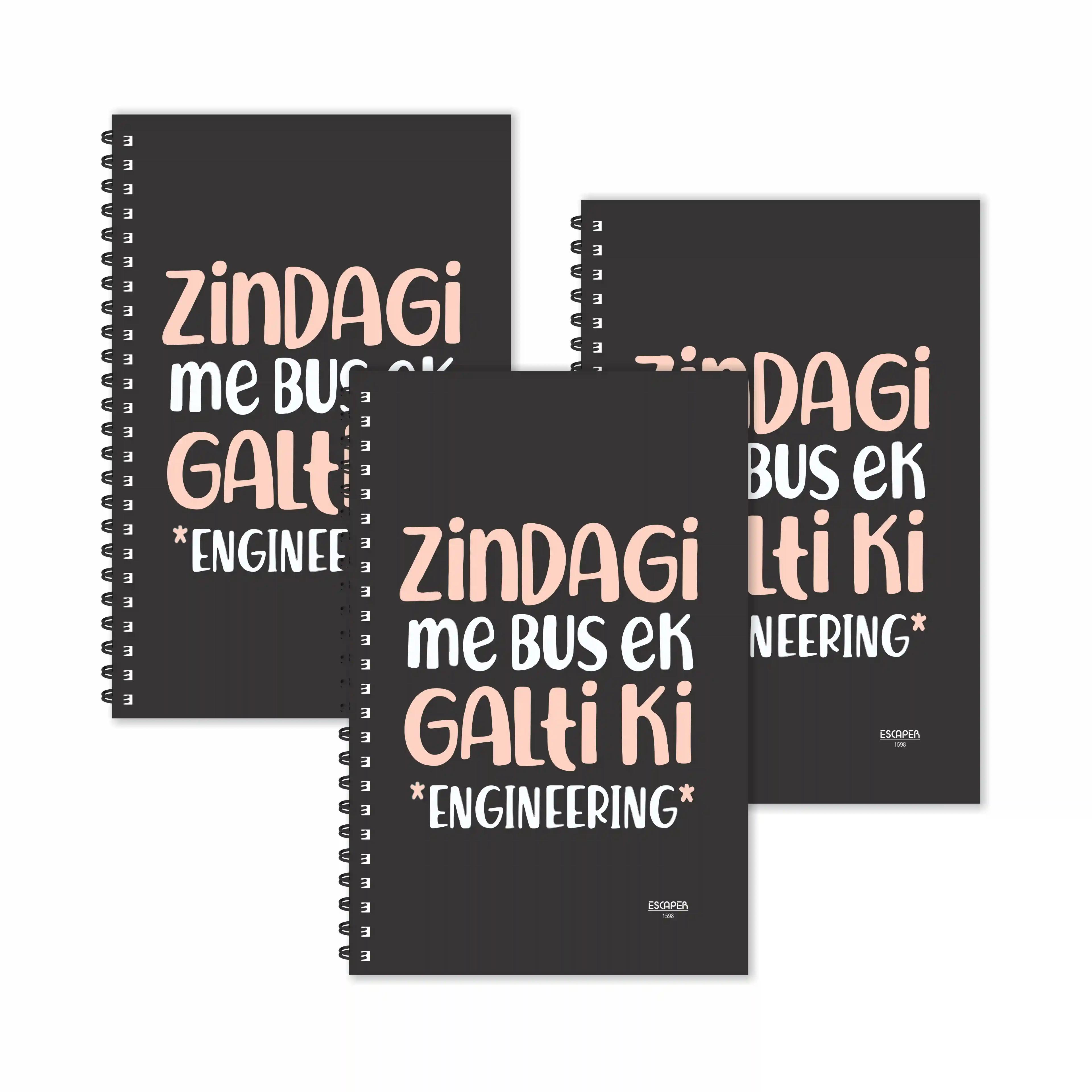 Zindagi Me Ek Galti Ki "Engineering" Hindi Quotes Ruled Diaries - Pack Of 3