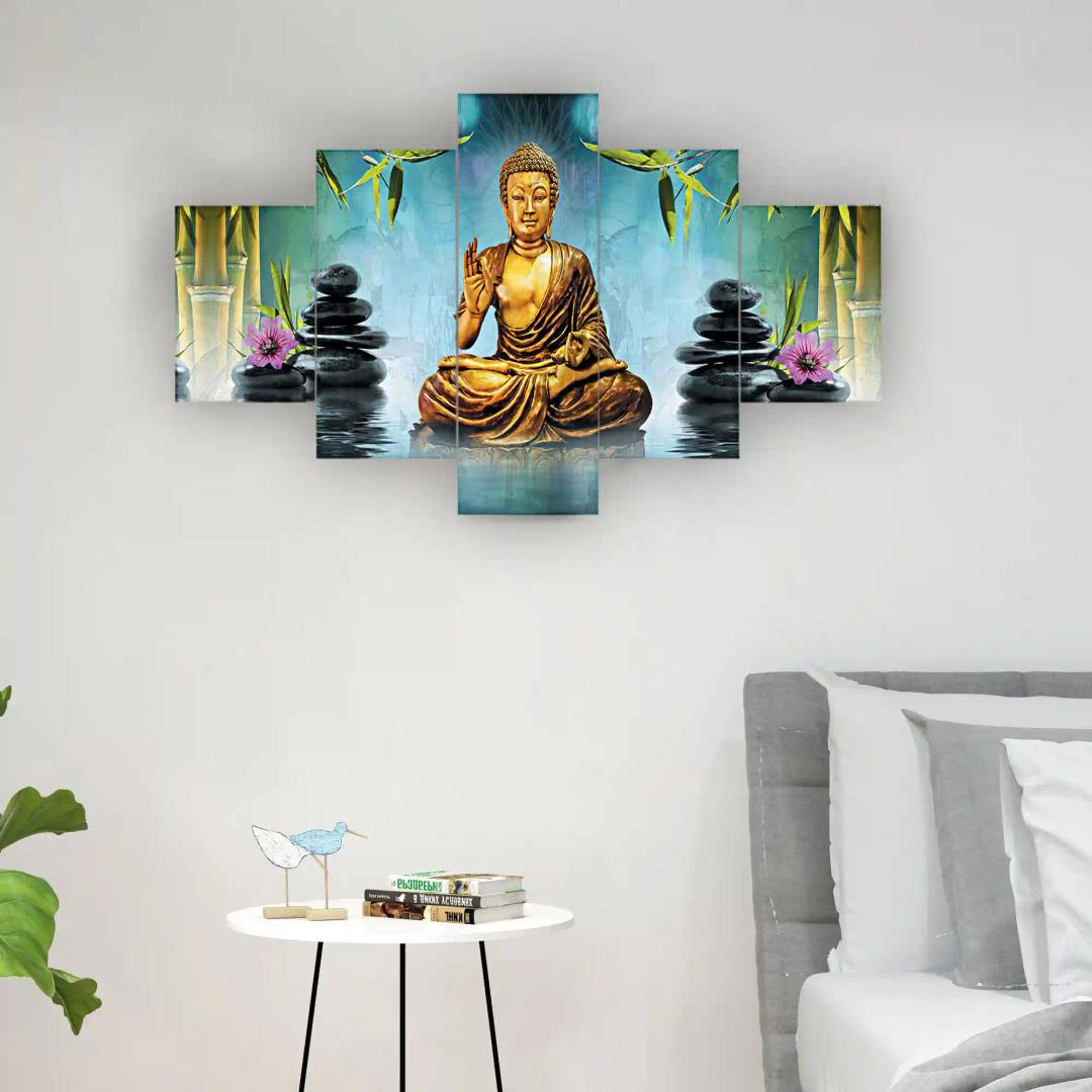 Buddha Wall Painting For Home Decoration Pack of 5 (119.5 x 60 Cm)- Pattern 106