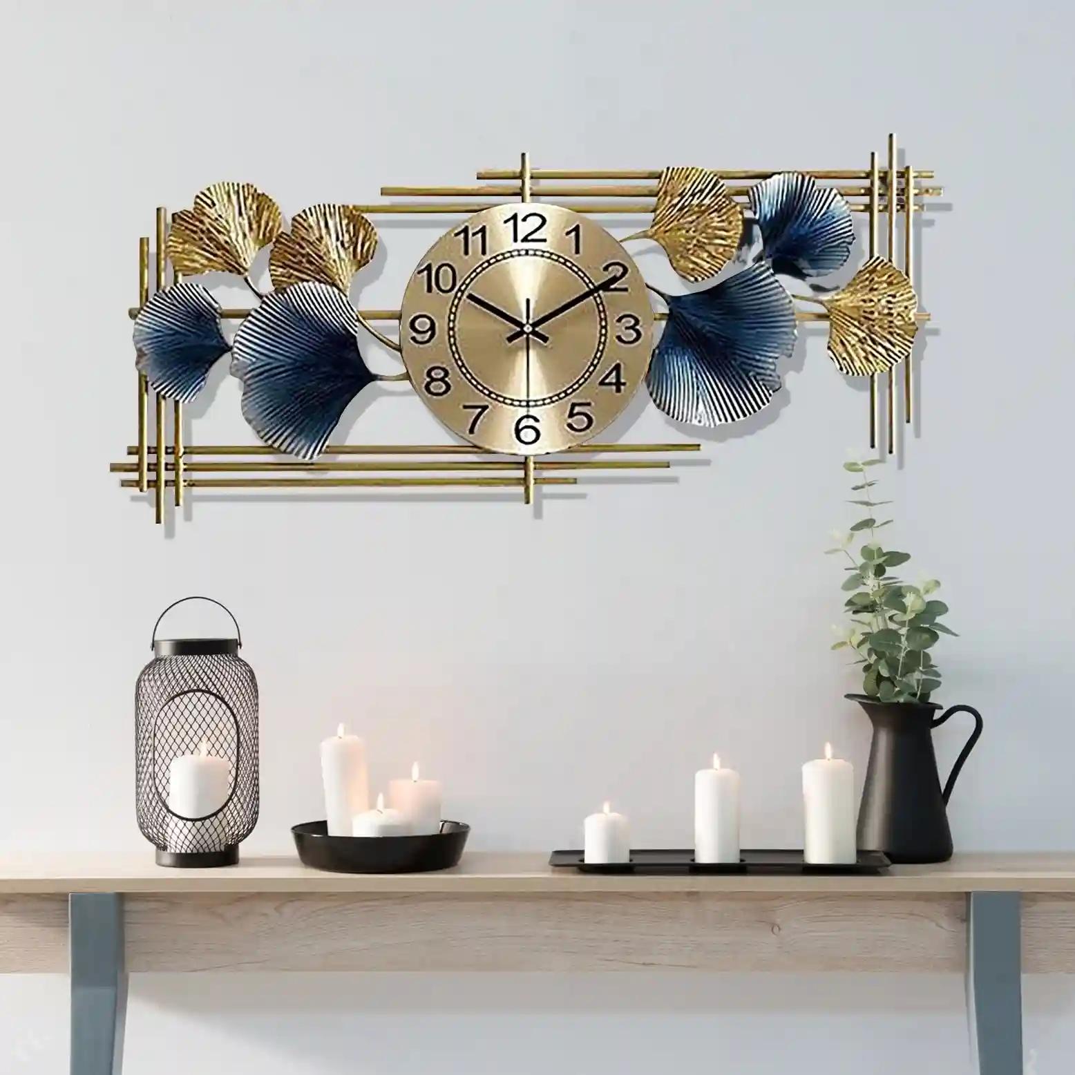 Gingko Leaf Luxury Wall Clock - Horizontal