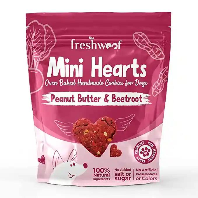 Mini Hearts Handmade Cookies for Dogs - Peanut Butter & Beetroot ,Set of 2