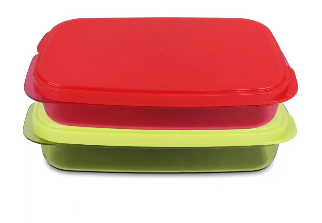 Plastic Lunch Box - Red and Green 700ML