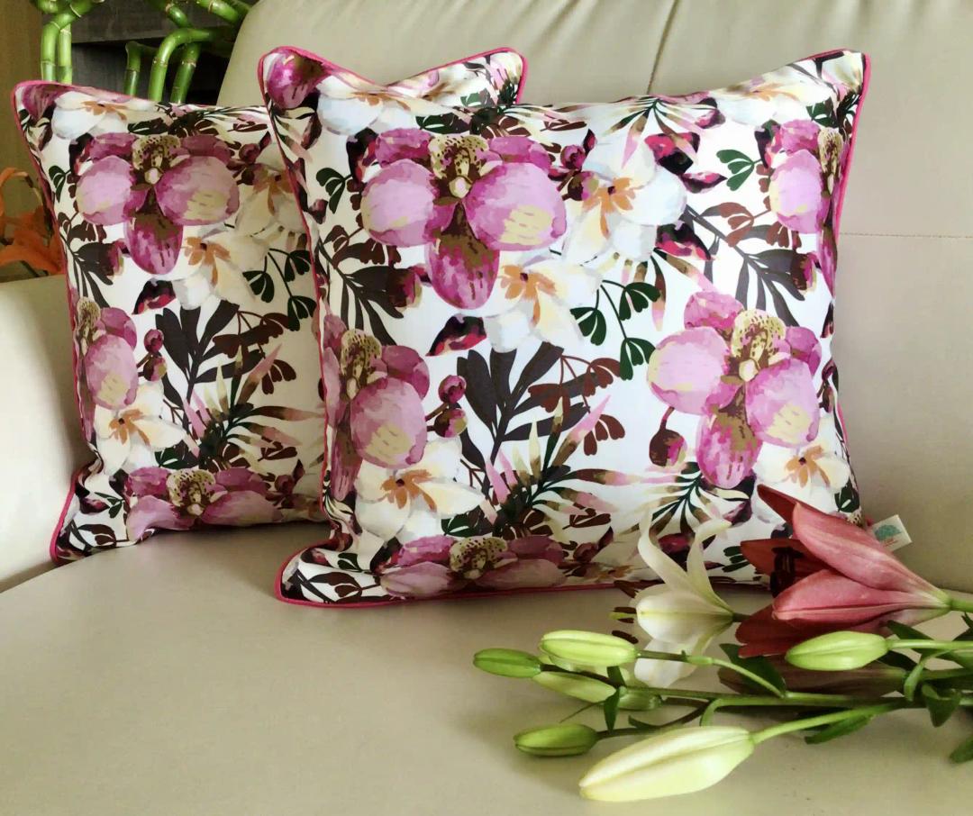 Watercolor Orchids- Reversible- Cushion Covers- Fuchsia Pink- Set of 2