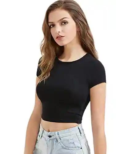 Solid Polyester Crop Top For Women - Black (X-Small)