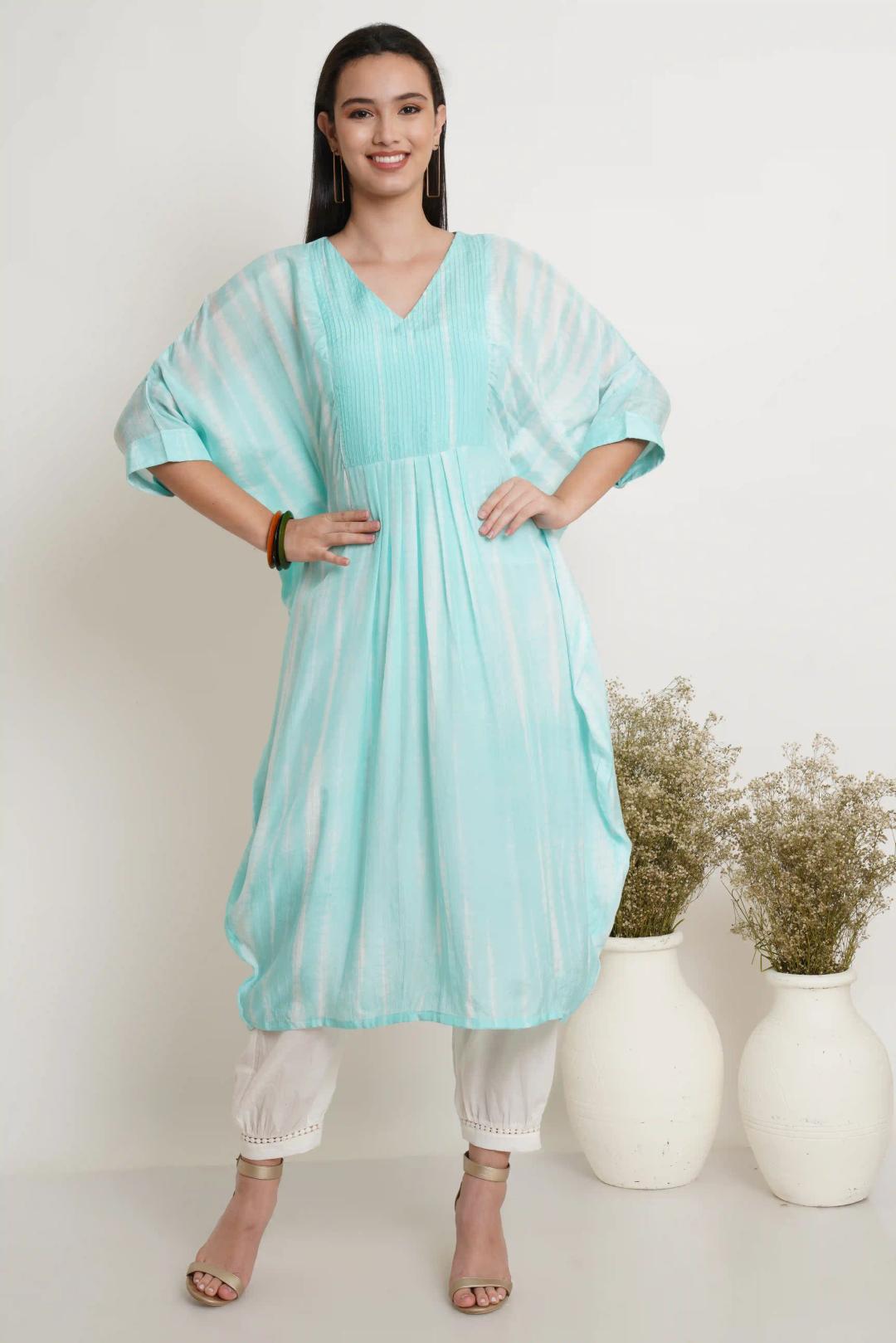 Turquoise Blue Tie Dye Kaftan - X-Small