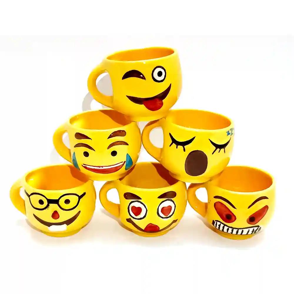 Ceramic Handmade Smiley Emoji Coffee Cups - Set Of 6