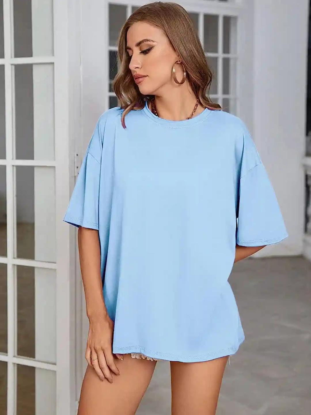 Cotton Oversized T-Shirt for Women - Sky Blue(Small)