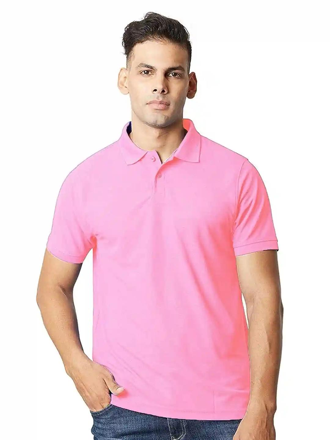 Cotton Collar Neck T-Shirt For Men - Pink (Small)