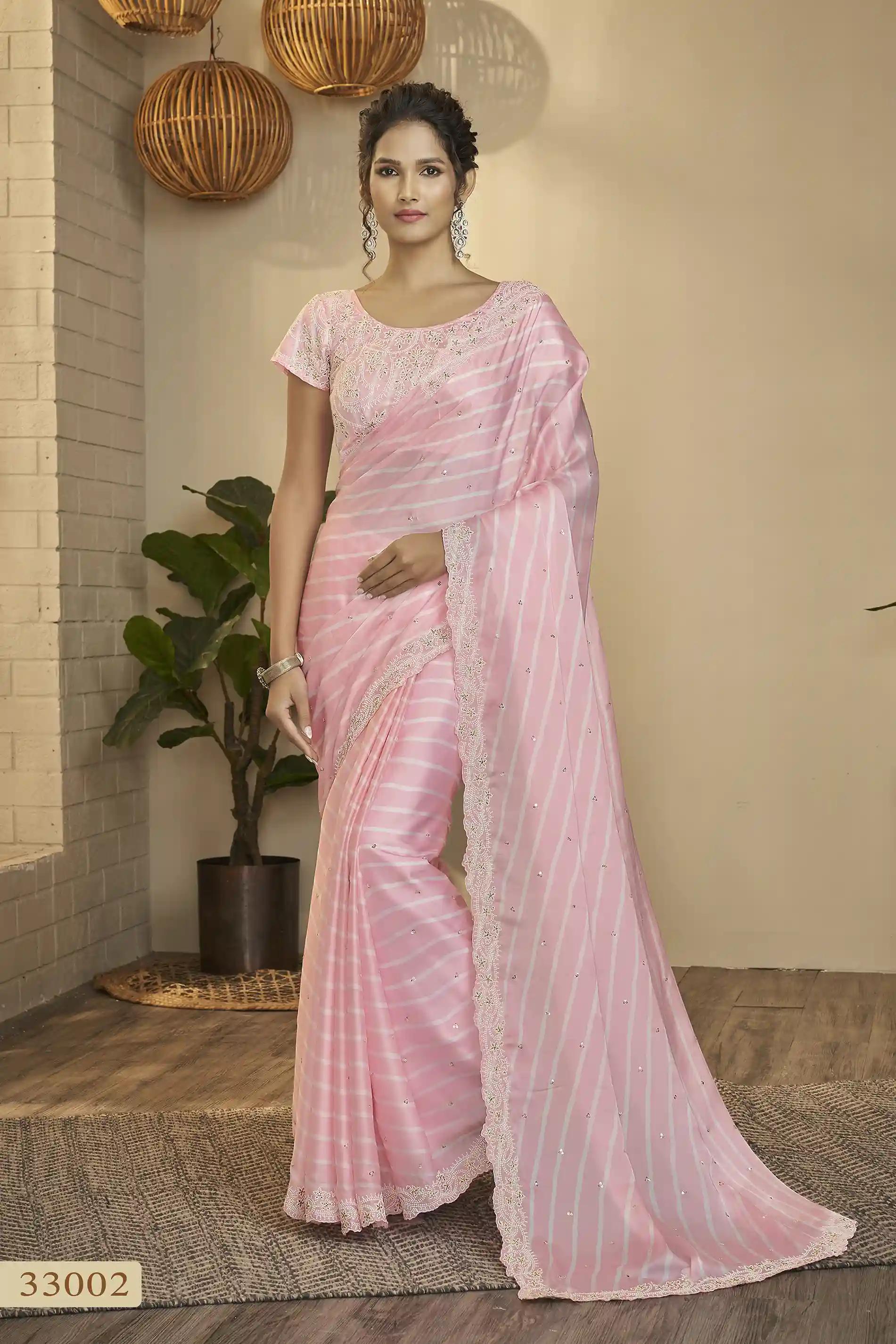 Sequins Silk Saree - Baby Pink