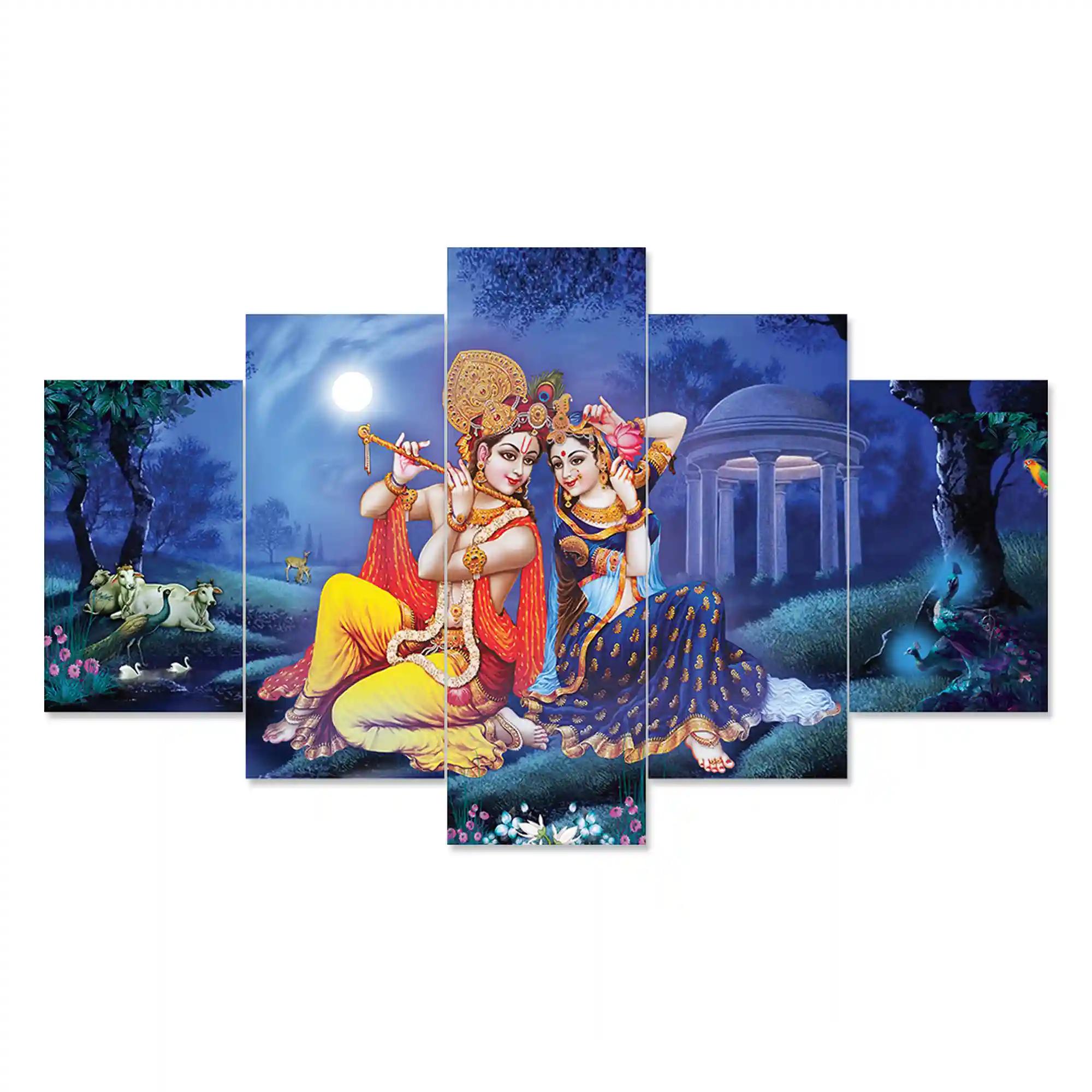 Radha Krishna Wall Painting For Home Decoration Pack of 5 (119.5 x 60 Cm)- Pattern 137