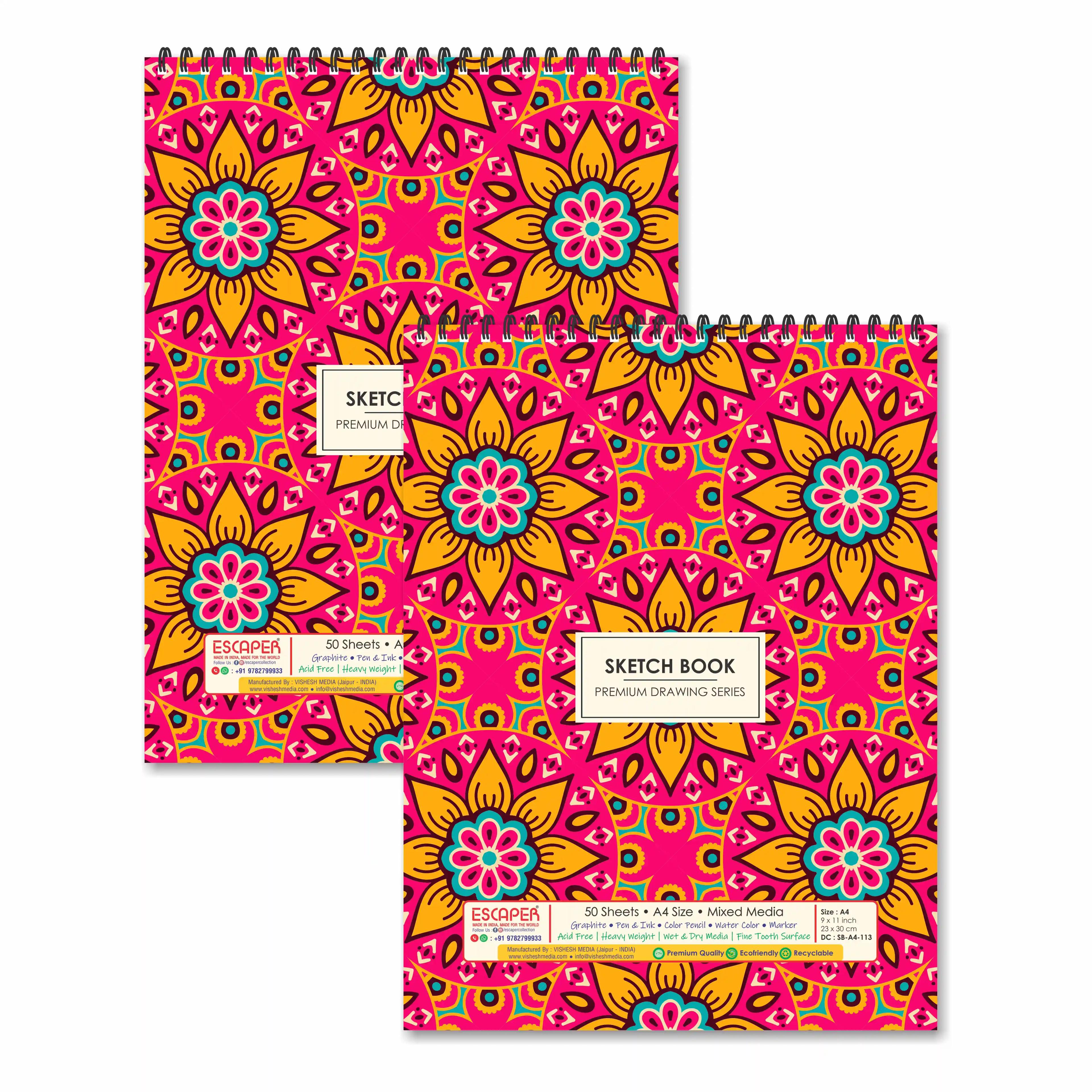 Ethnic Floral Mandala Theme Sketchbooks For Painting - Pack Of 2