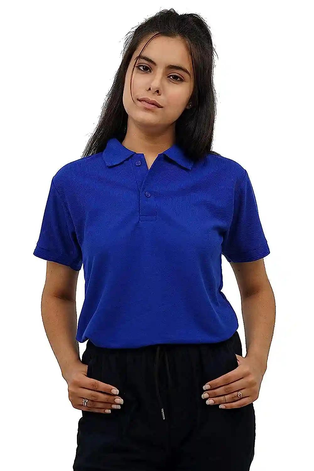 Cotton Polo Neck T-Shirt For Women - Royal Blue (Small)