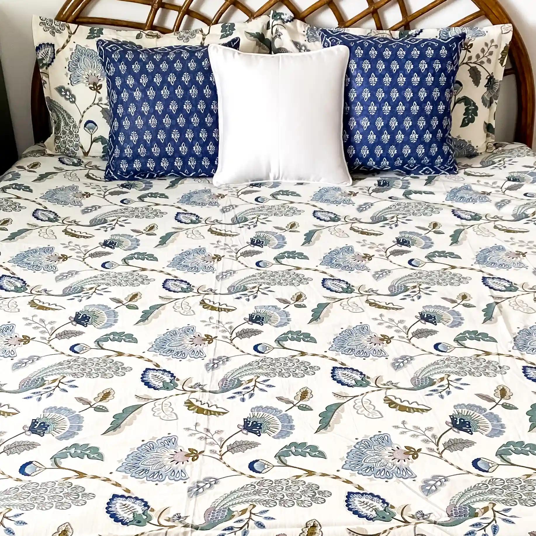 Indigo Mist All over Printed King Sized Bedsheet 100*108