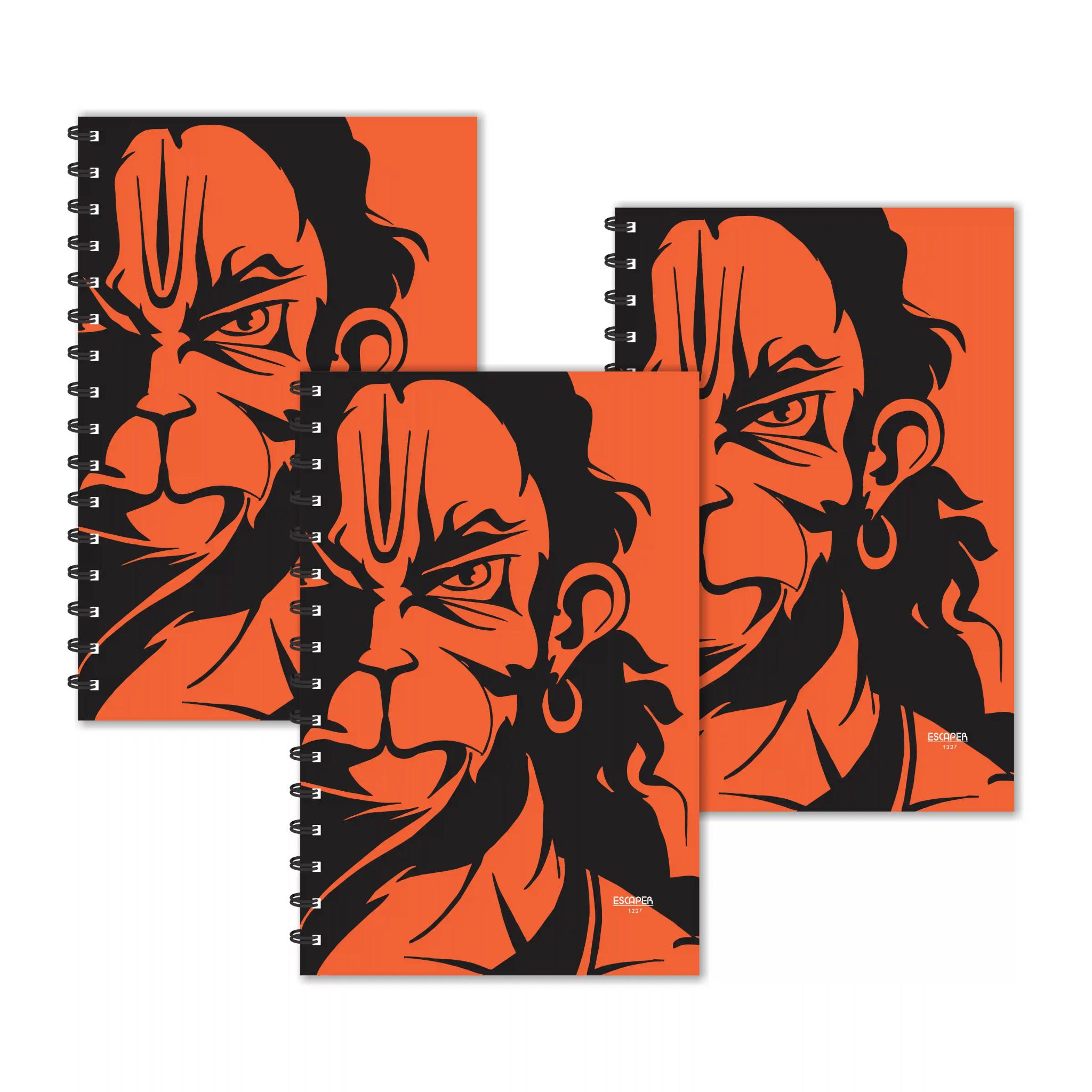 Orange Half Face Hanuman Ruled Diaries - Pack Of 3