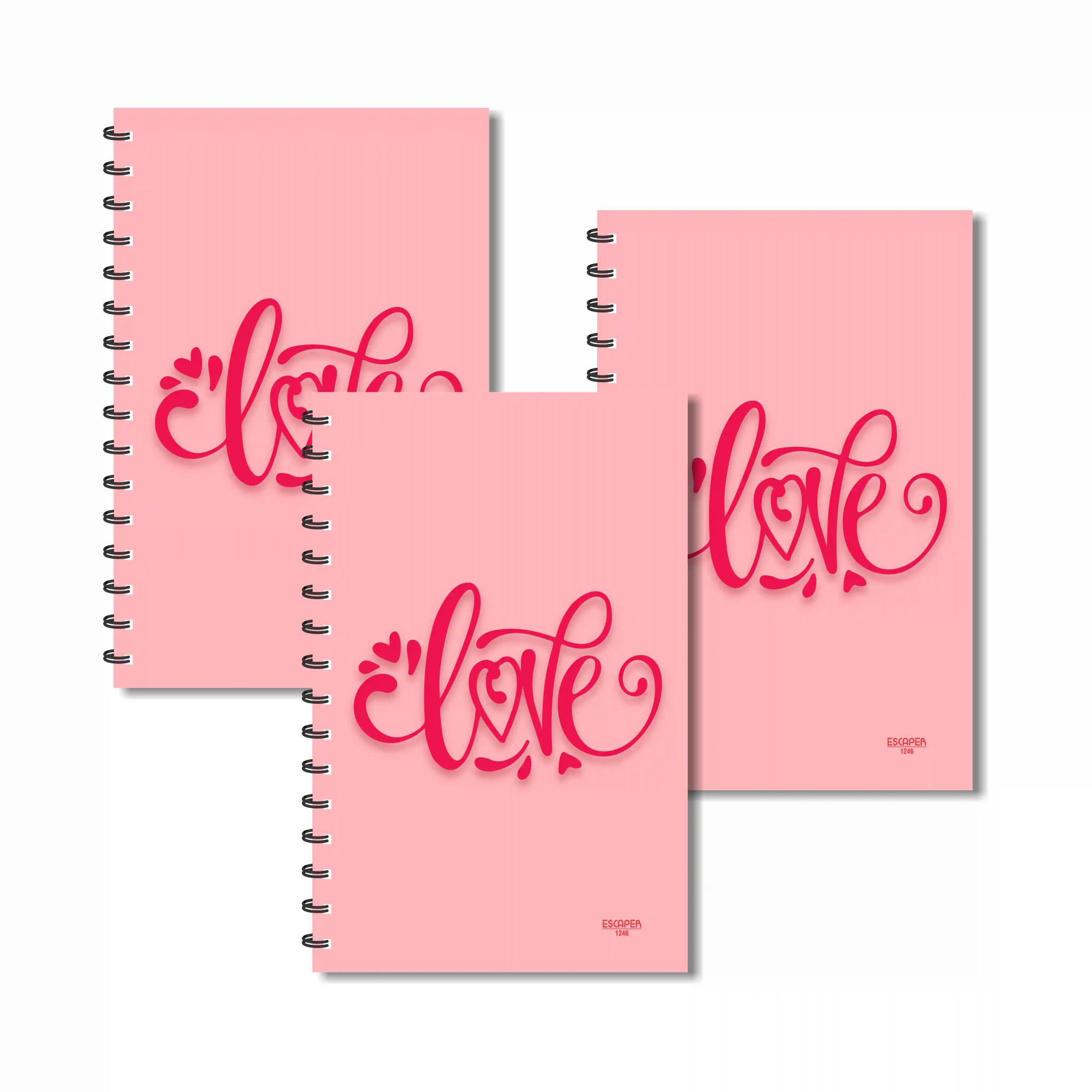 Love Baby Pink Cursive Designer Ruled Diaries - Pack Of 3