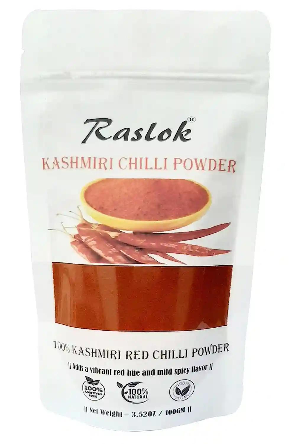 Raslok 100% Pure Kashmiri Chilli Powder with Resealable Bag - 100 Gm