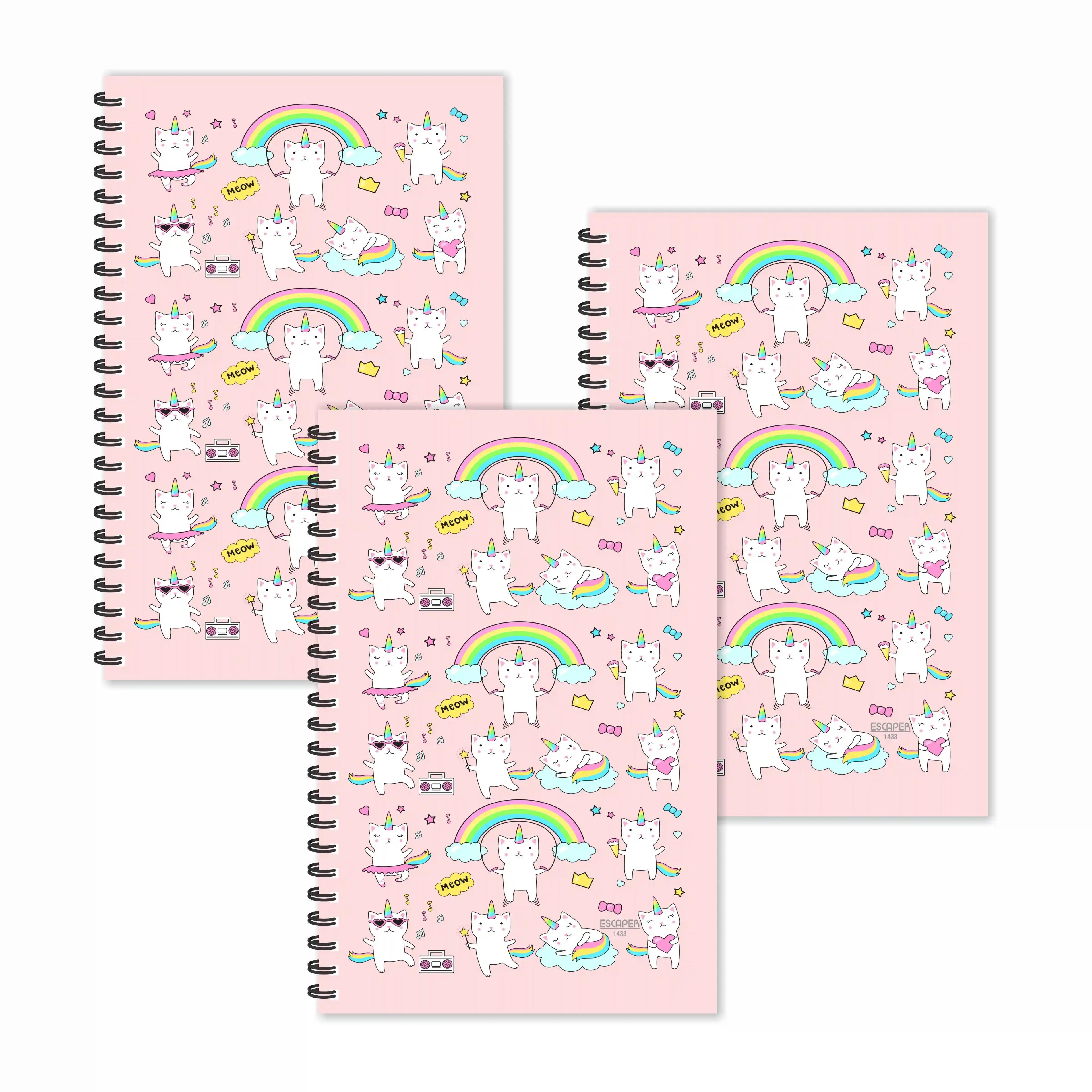 Meow Unicorn Doodle Ruled Diaries - Pack Of 3