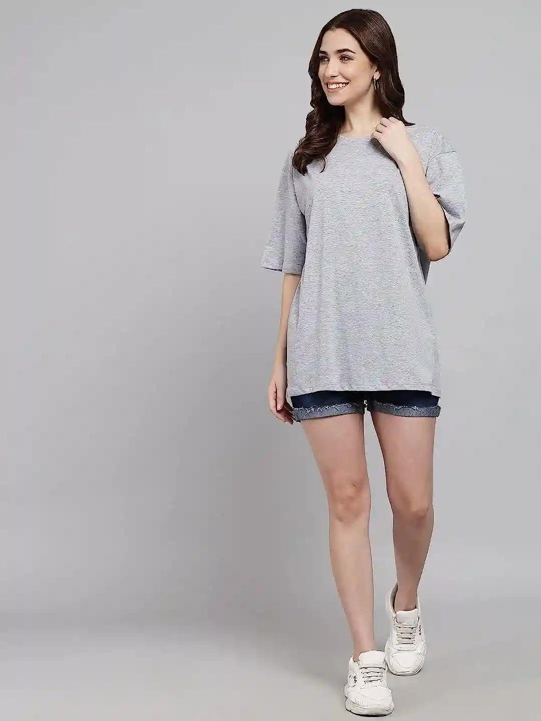 Cotton Oversized T-Shirt for Women - Grey (Small)