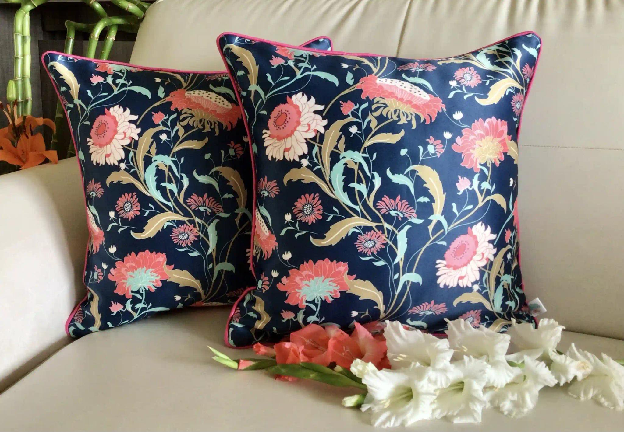 Enchanted Forest- Reversible- Cushion Covers- Prussian Blue- Set of 2