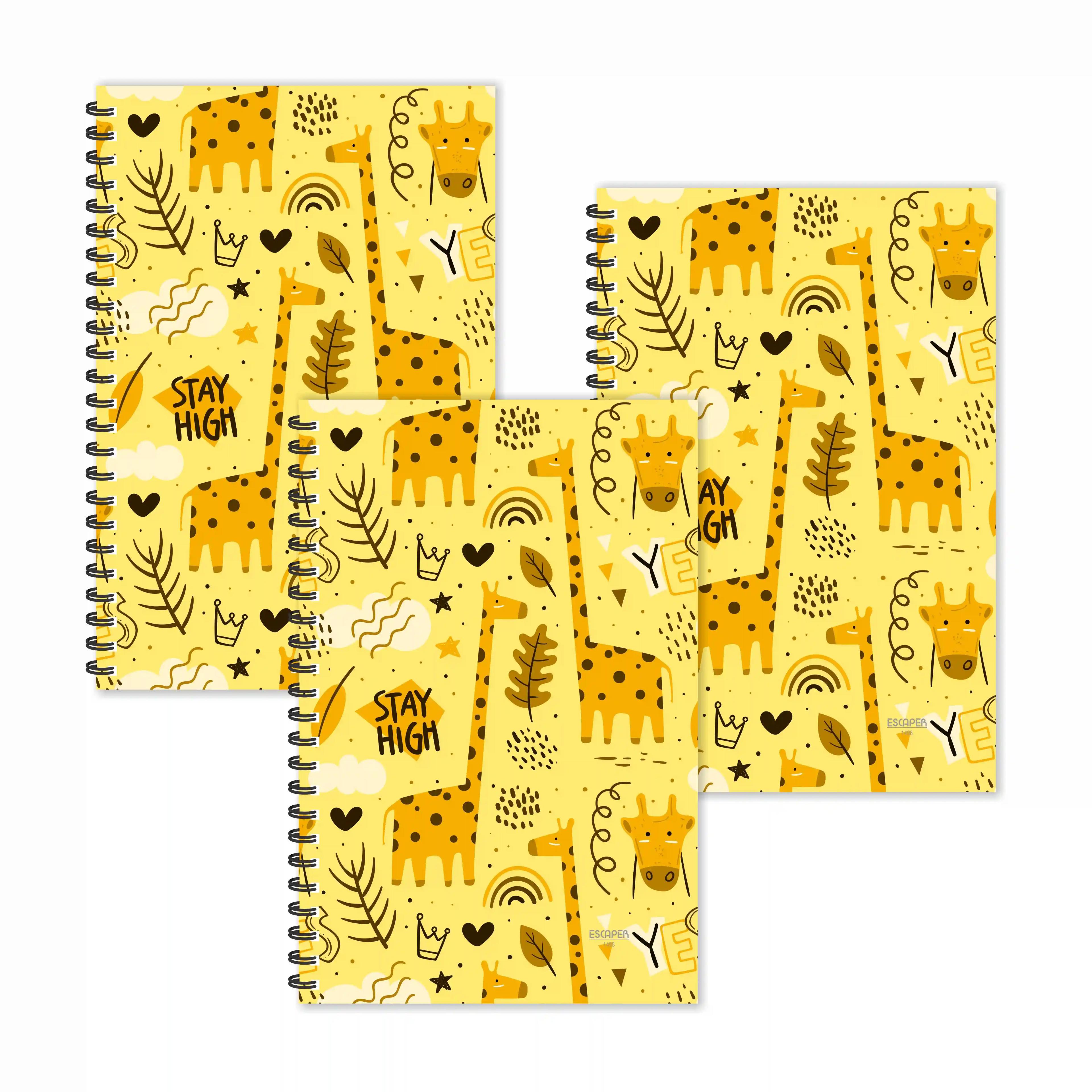 Stay High Giraffe Doodle Ruled Diaries - Pack Of 3