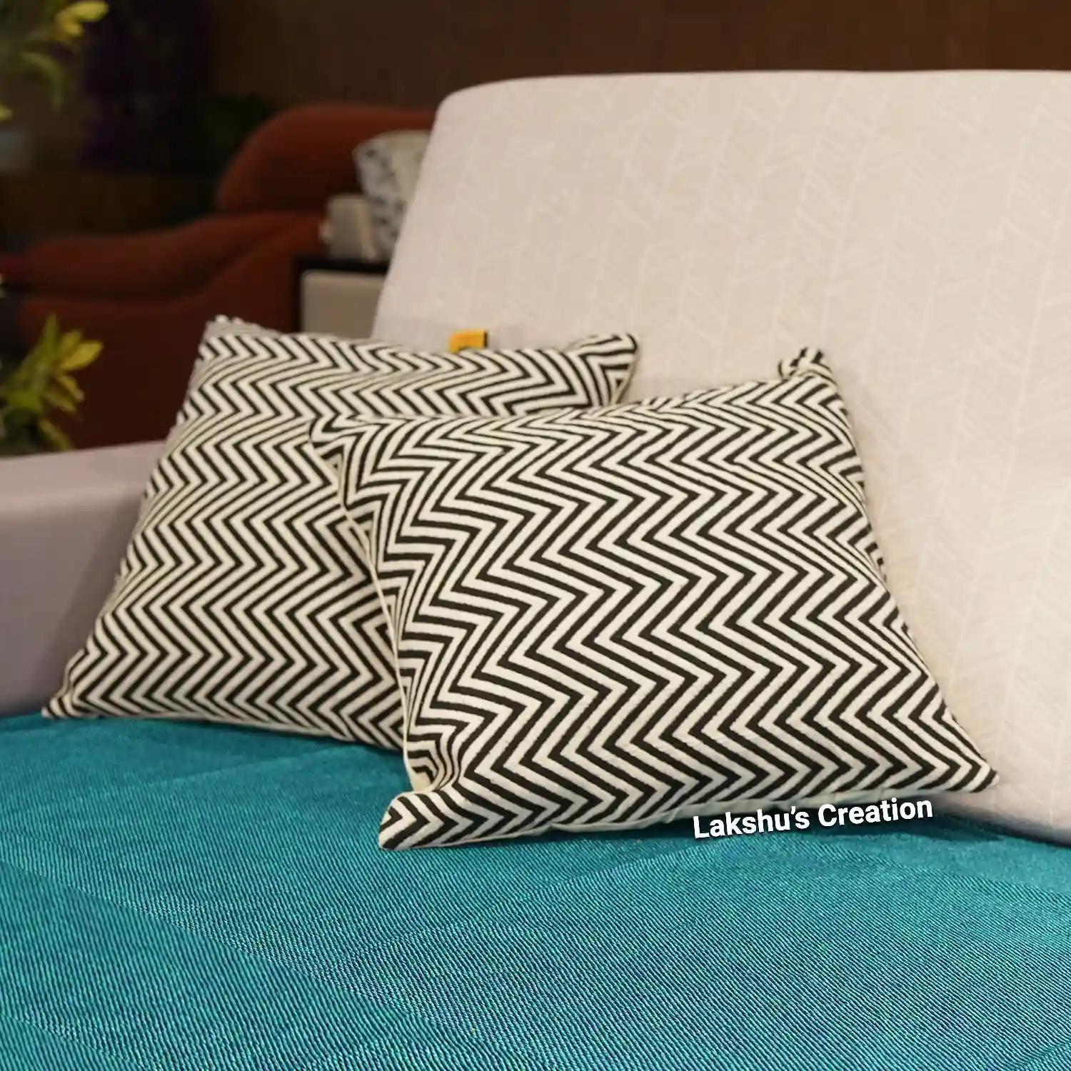 Designer Cotton Handloom Cushion Covers - Black & White (Pack of 1)