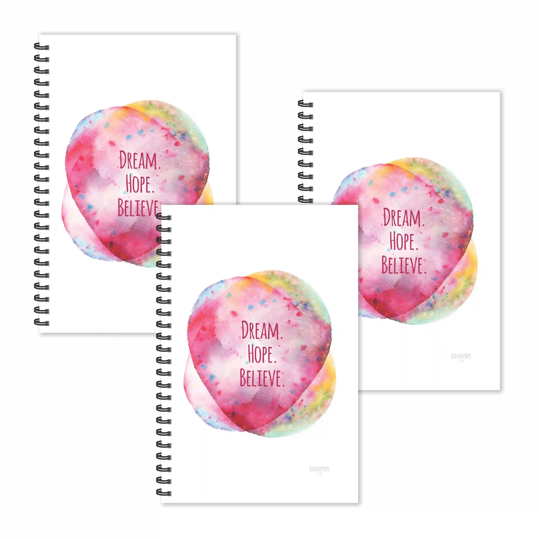 Dream Hope Believe Motivational Quotes Ruled Diaries - Pack Of 3