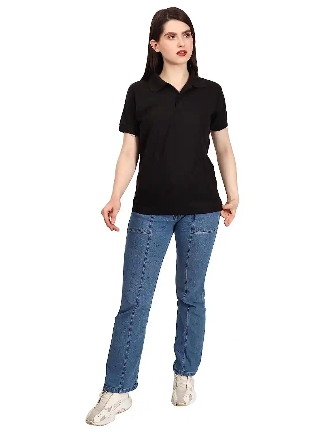 Cotton Polo Neck T-Shirt For Women - Black (Small)