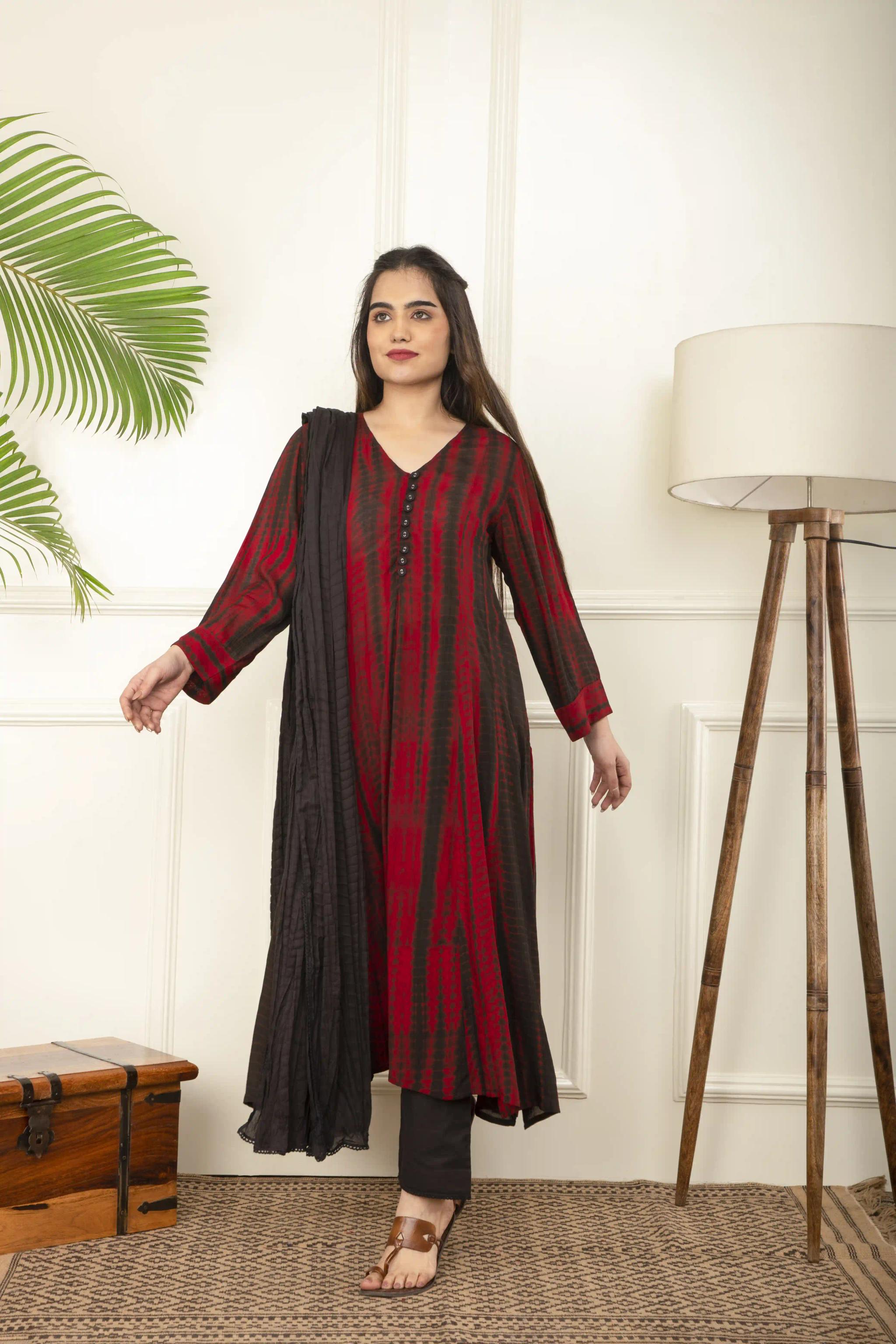 Red Rope Tie And Dye Kurta Sets - X-Small