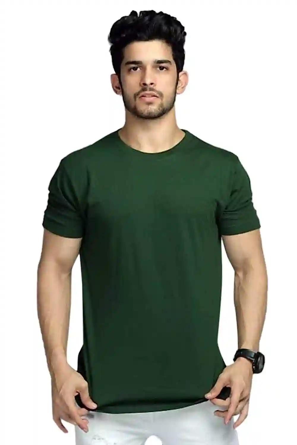 Round Neck Cotton T-Shirt - Green (Small)