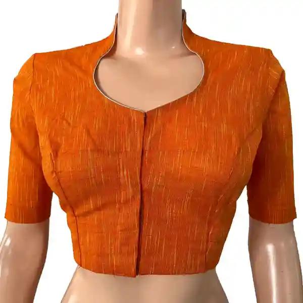 Slub Cotton High neck Blouse - Orange S