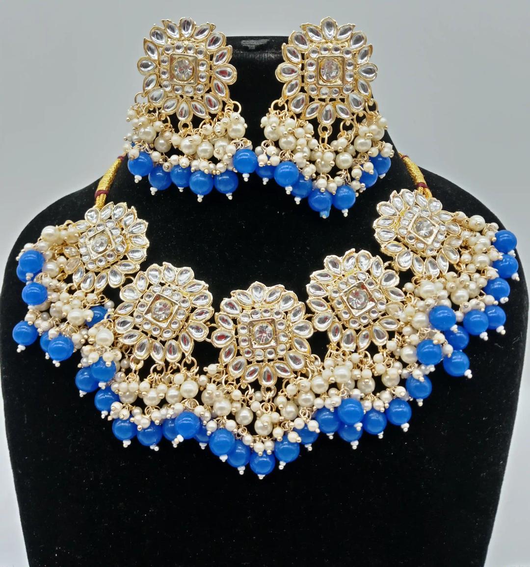 Ethnic Kundan Jewellery Necklace Set - Blue