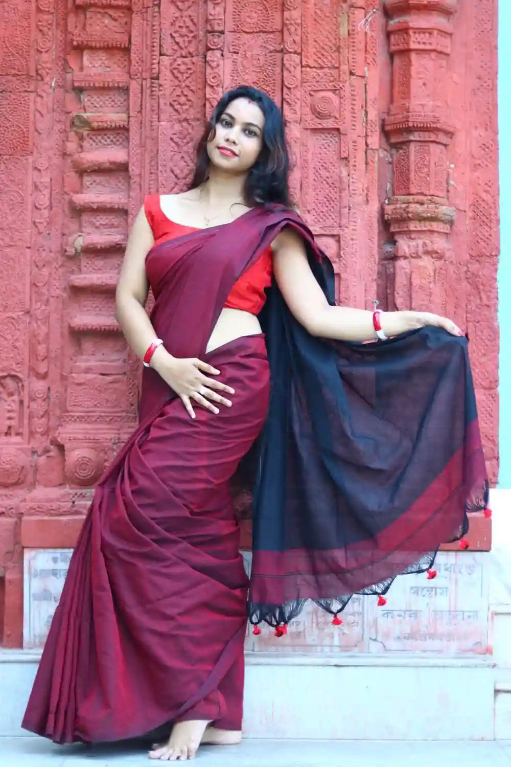 Pure Cotton Handloom Saree  - Maroon