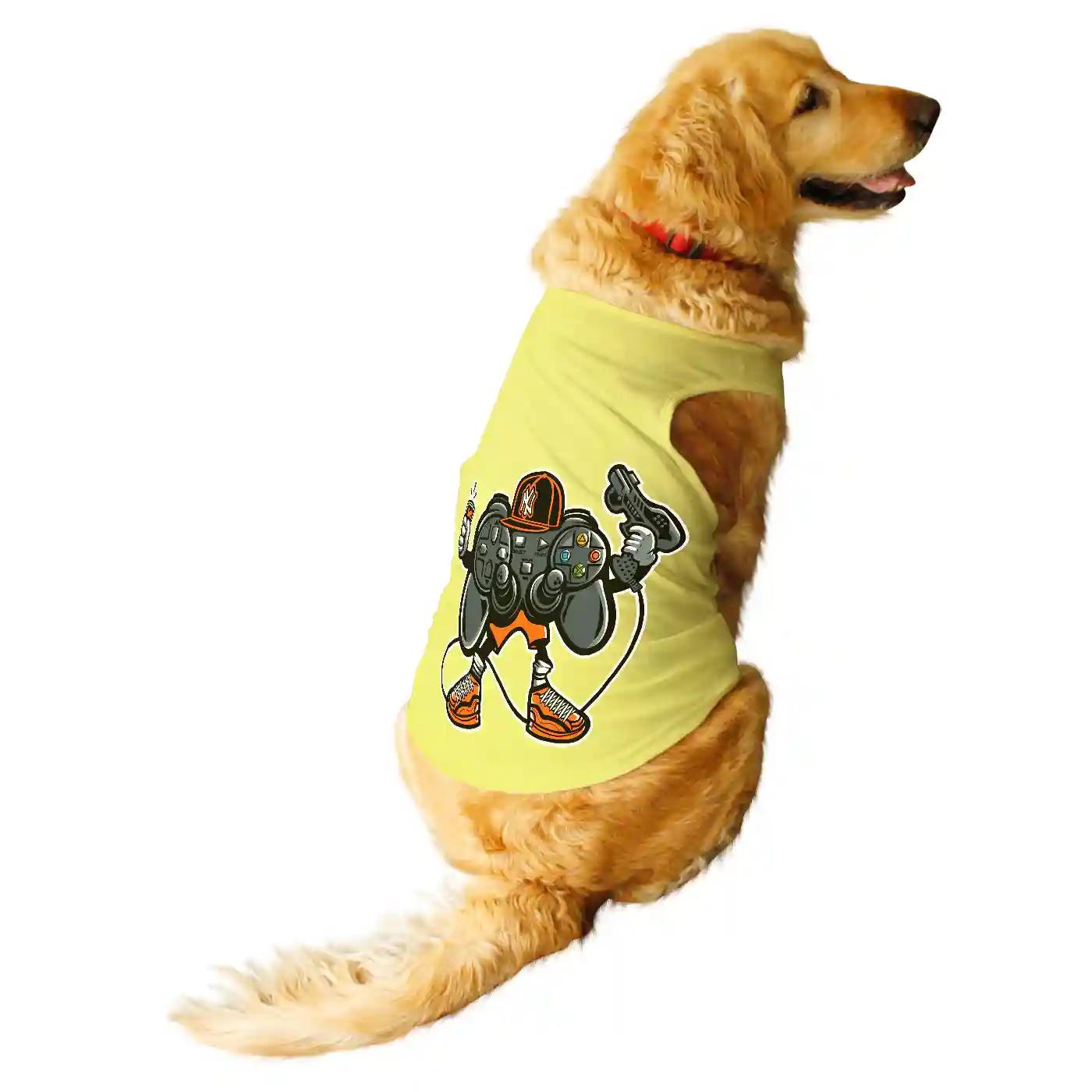 Ruse Let's Play Printed Dog Round Neck Vest Tank Tees For Dogs - Lemon Yellow