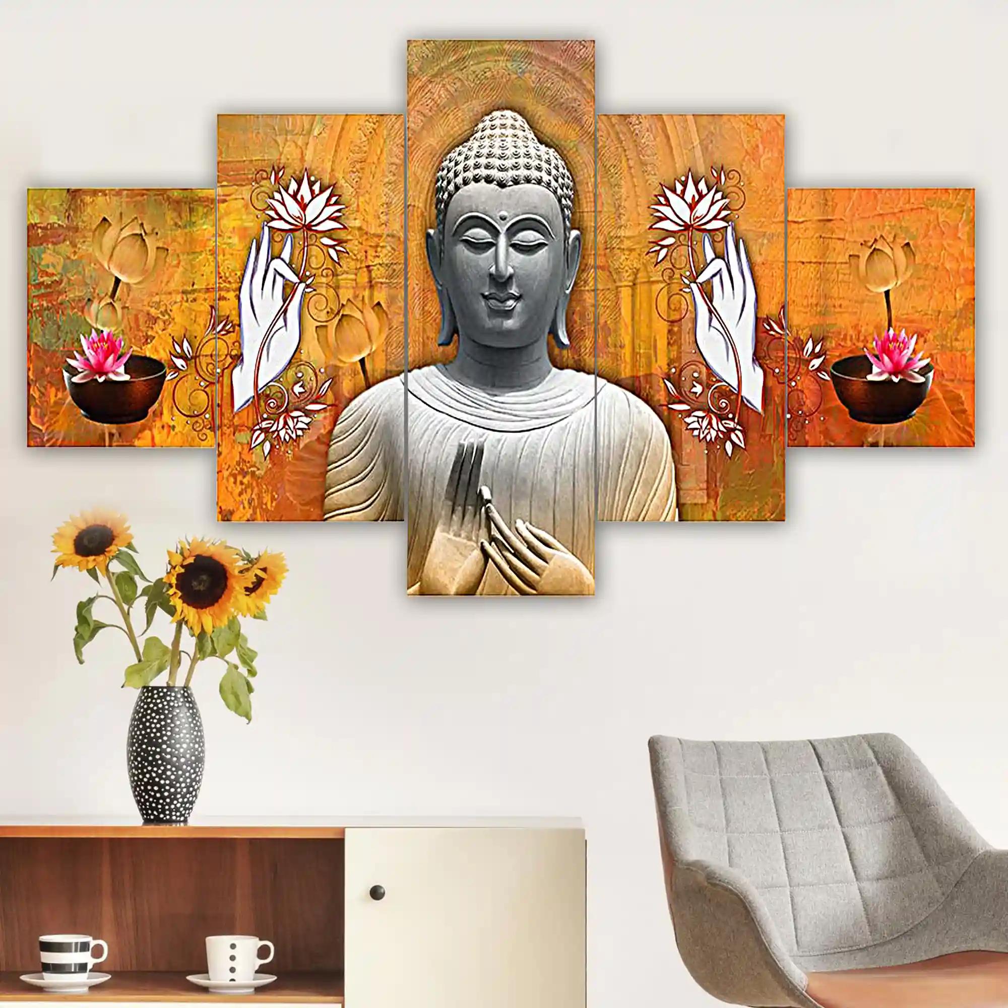 Buddha Wall Painting For Home Decoration Pack of 5 (119.5 x 60 Cm)- Pattern 111