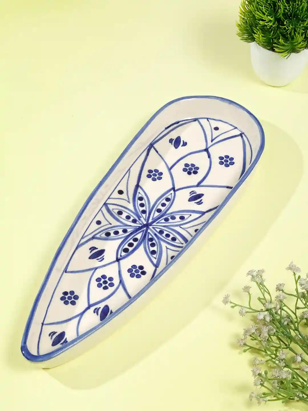 Shilpkara 'Moroccan Bloom' Appetizer Chip-N-Dip Snacks Serving Ceramic Platter - Set of 1