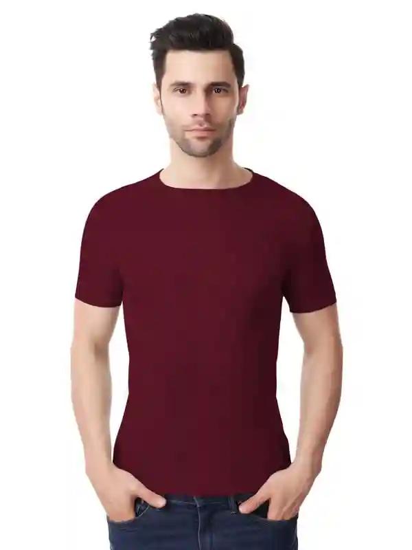 Round Neck Cotton T-Shirt - Maroon (Small)