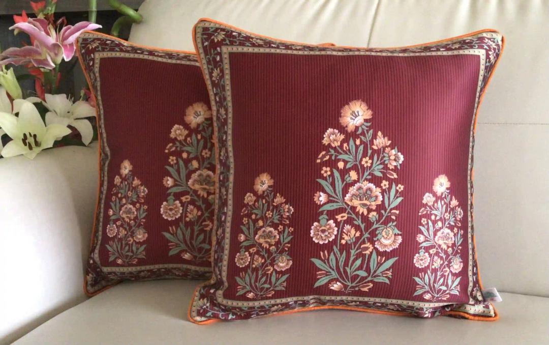 Bagh-e-Firdaus- Reversible- Cushion Covers- Maroon- Set of 2