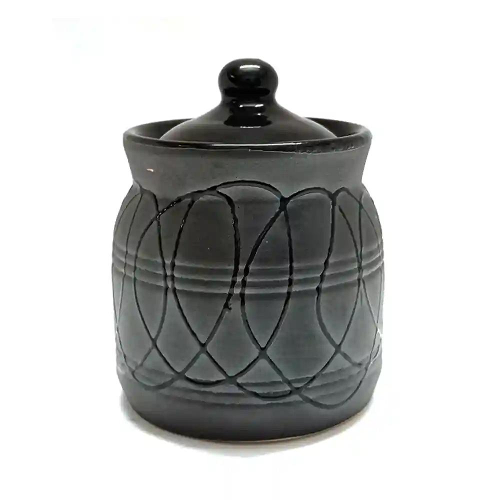 Hand-Painted Pure Black Ceramic Jar And Container With Lid - Set Of 1