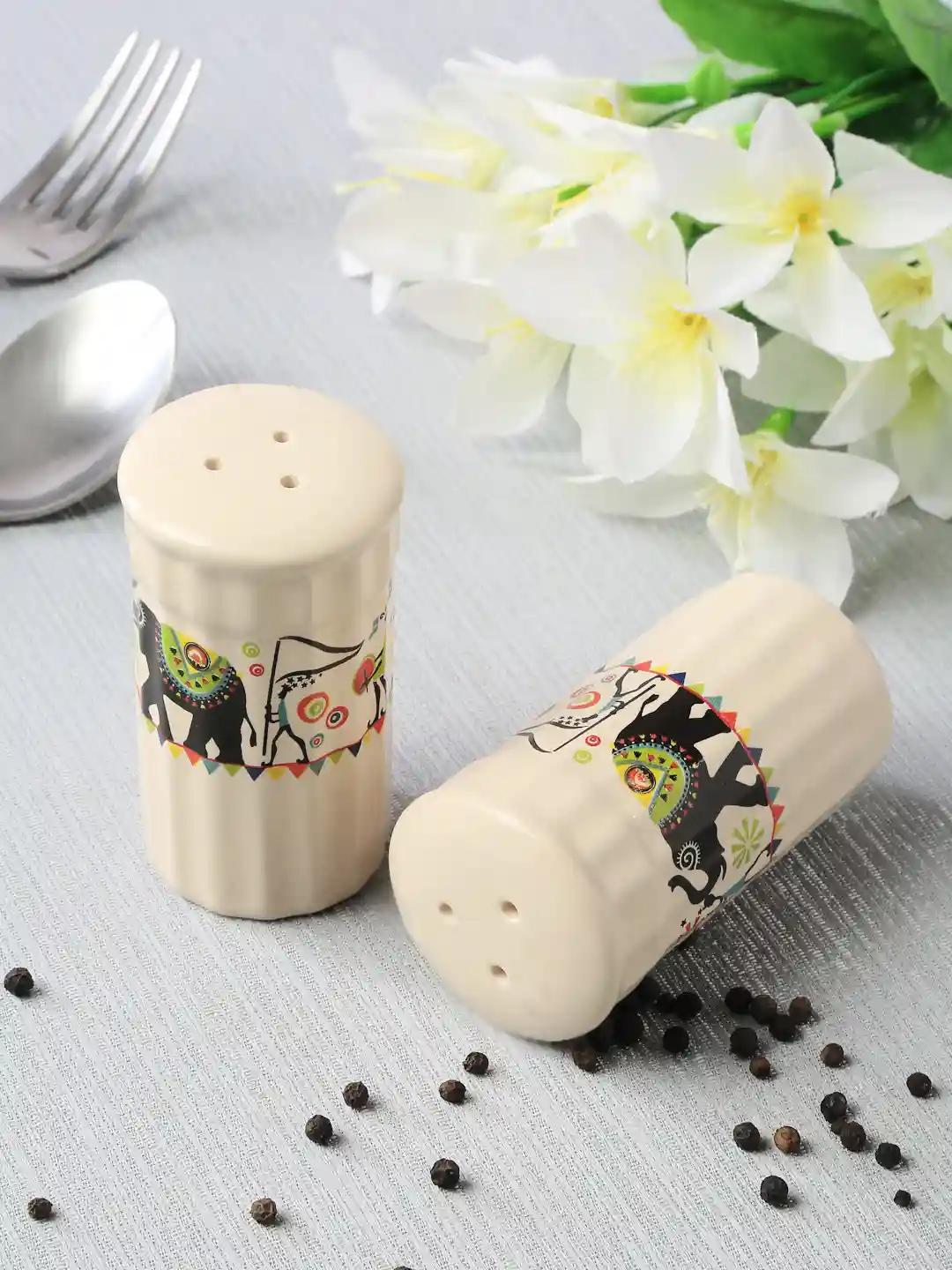 Shilpkara "Traces of the Ancient" Handcrafted Ceramic Salt Pepper Shaker Set 100 Ml - Set of 2