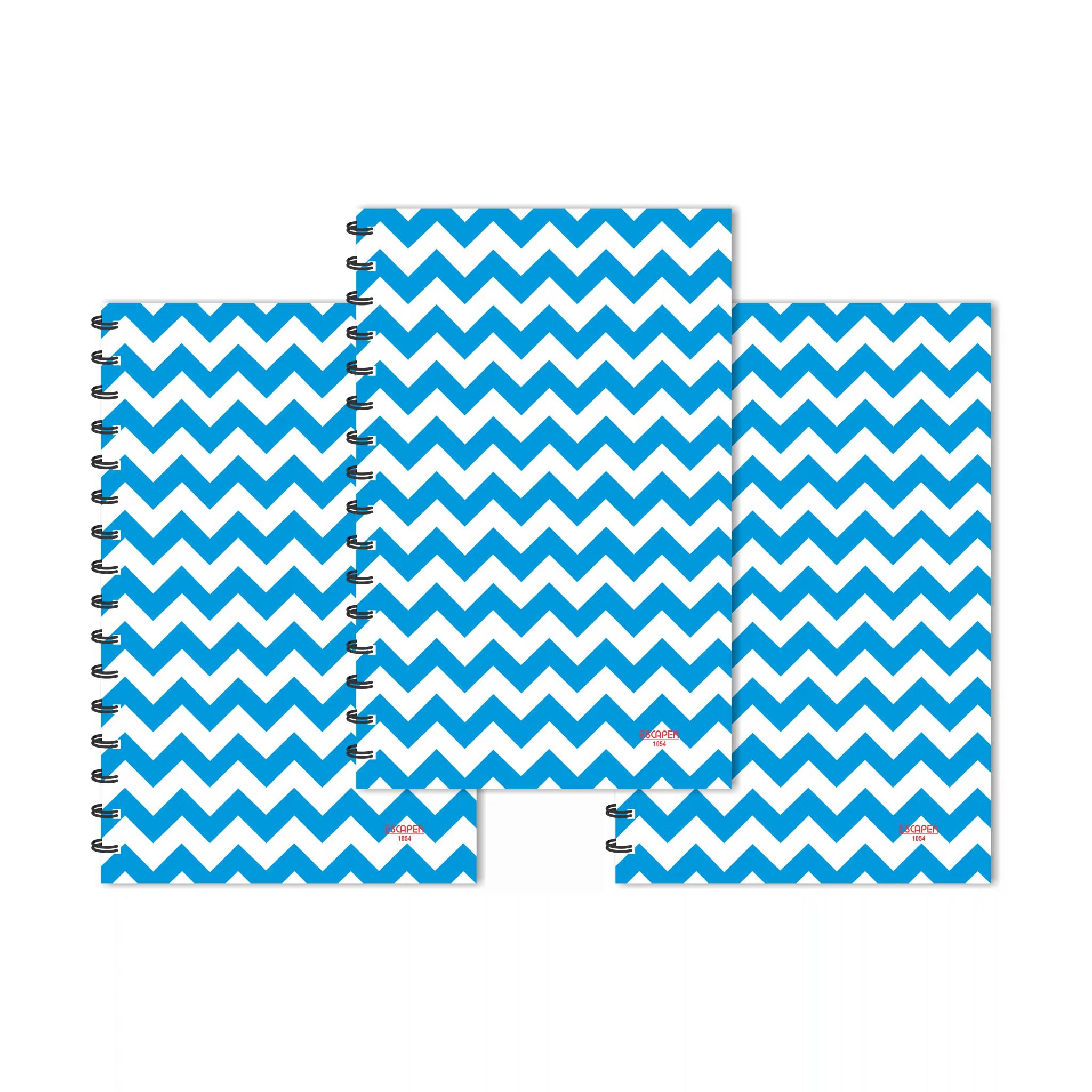 Sky Blue Waves Pattern Ruled Diaries - Pack Of 3