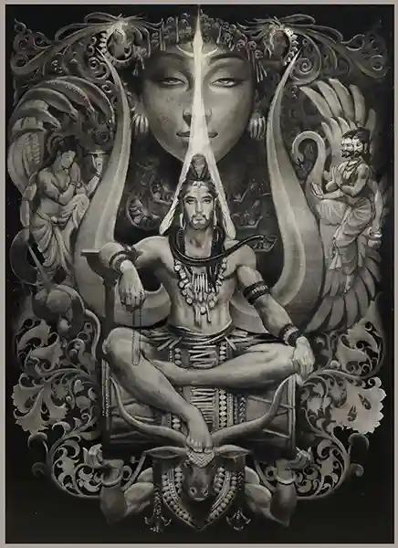 Shiv Shakti Paper Photo Art Print Painting - 18 x 12 Inches