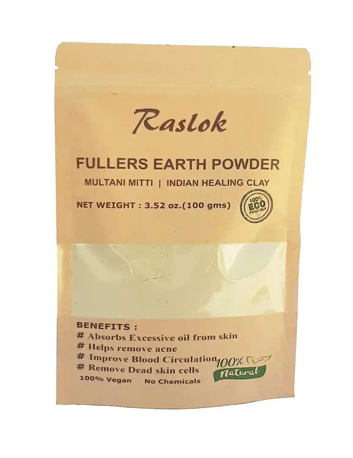 Raslok 100% Pure Fullers Earth Powder, Organic Multani Mitti for Face - 100 Gm